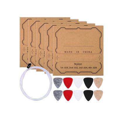 5 Set Universal Nylon Ukulele Strings with 10 Soft Felt Picks for Various Ukulele Sizes Including 21 23 26Inch