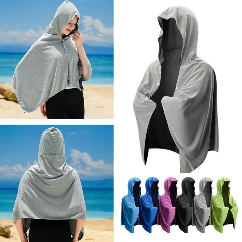 61*111cm Ice Cool Towel Beach Poncho Cover Up Quick Dry Super Absorbent Oversized Hoody Towel Wrap For Swimming Beach Pool Party