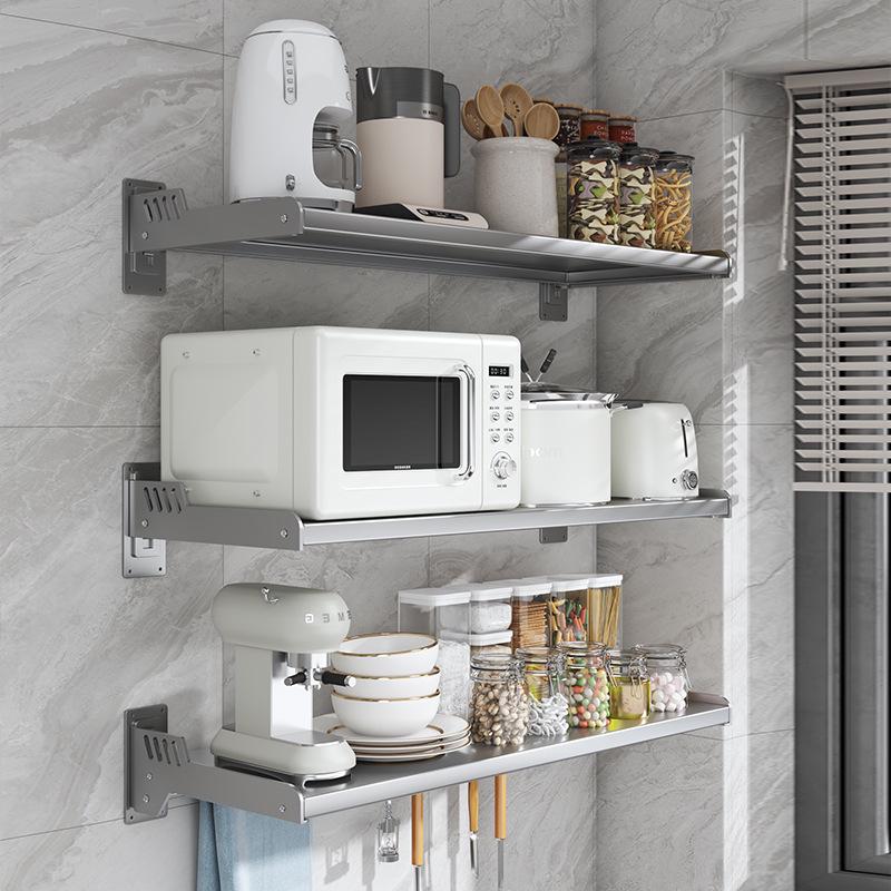 Wall-Mounted Kitchen Spice Rack: No-Punch, Moisture-Proof, Durable Microwave Oven Storage Shelf.