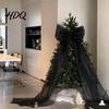 Herbruikbare Polyester Strikken Extra Grote Kerstboom Topper Strik 150 cm Reusachtig Tule met Feestelijke Cadeauverpakking Lange Slinger Organza Gaaslint