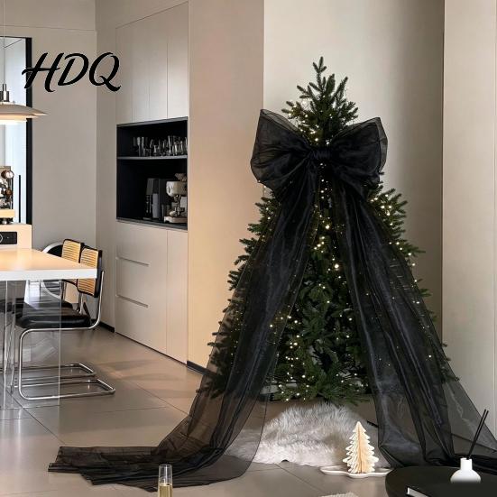 Herbruikbare Polyester Strikken Extra Grote Kerstboom Topper Strik 150 cm Reusachtig Tule met Feestelijke Cadeauverpakking Lange Slinger Organza Gaaslint