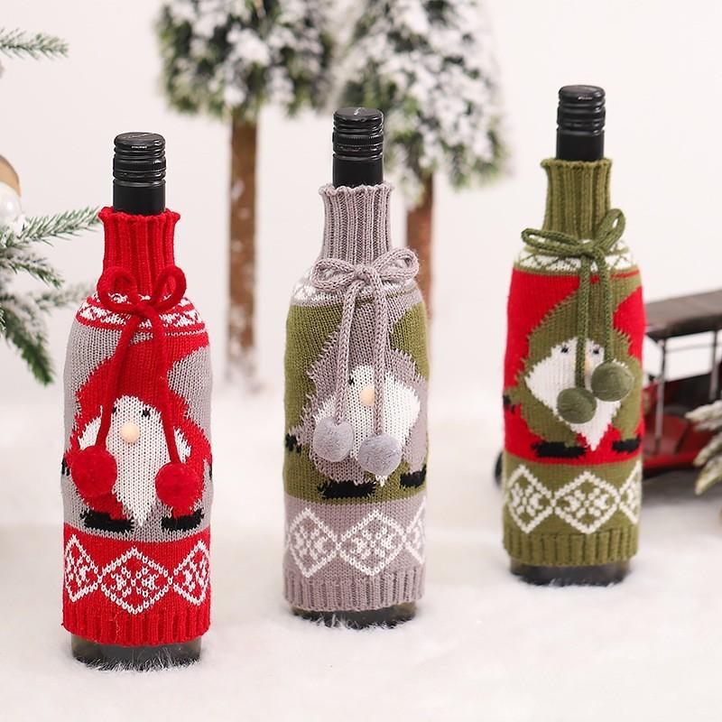 Creative Knitted Christmas Wine Bottle Cover Featuring Adorable Rudolph Design For Festive Table Decor