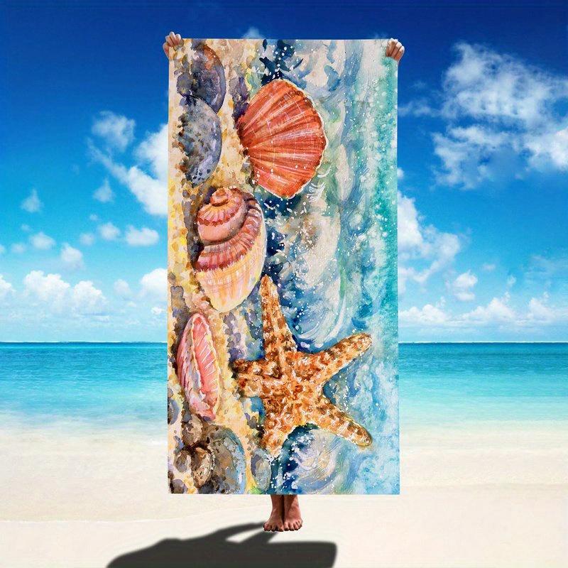 

Beach Shell Starfish Pattern Bath Towel Soft Absorbent Beach Towel for Swimming Shower Travel W30*H60(CM)