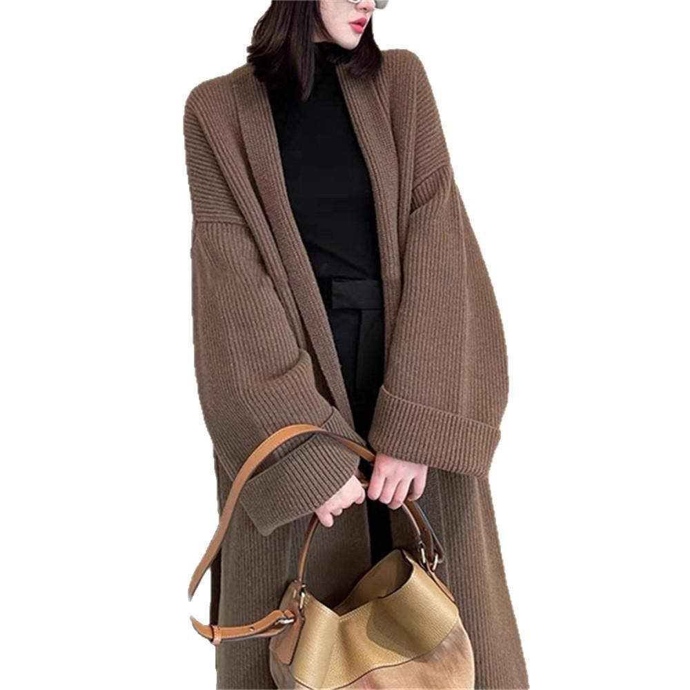 Premium Temperament Lazy Style Long Sweater Jacket Women's Clothing Autumn and Winter New Loose Knee Knitted Cardigan Coat