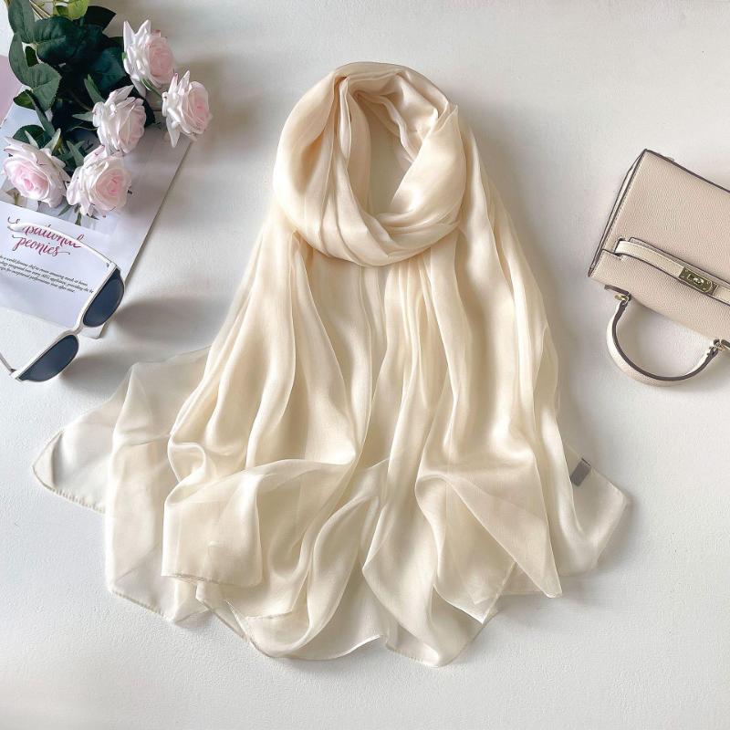Solid Color Headscarf Silk Scarf Thin Large Scarf Travel Sun Protection Decorative Shawl Linen Plain Scarf Versatile