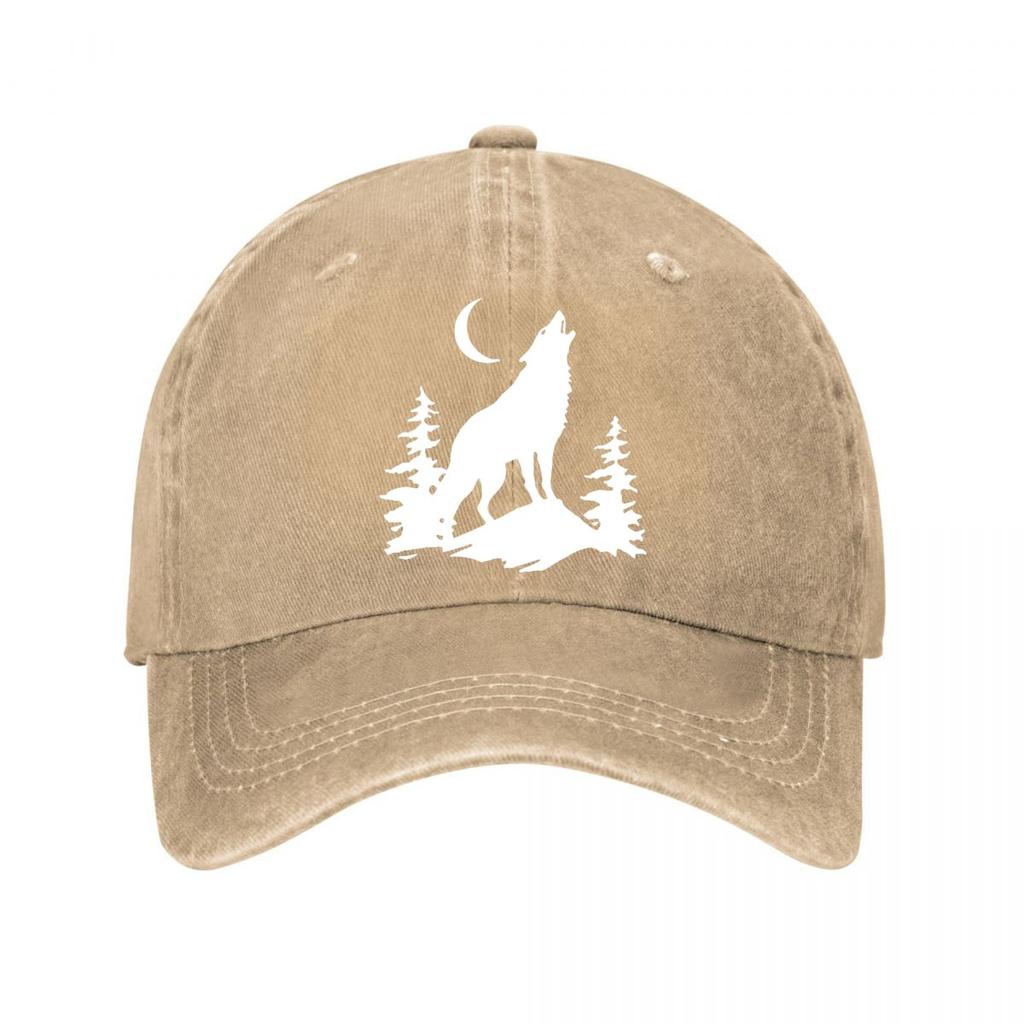 Vintage Wolf Moon Pine Baseball Cap New Vintage Washed Cotton Baseball Cap Parent Kids Sun Hats