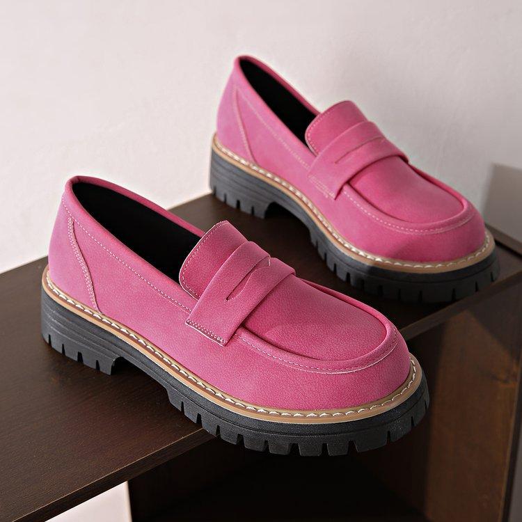 Woman Spring Autumn New British Style Flats Comfortable Low Heel Slip on Shoes Ladies Solid Color Platform Loafers Shoes