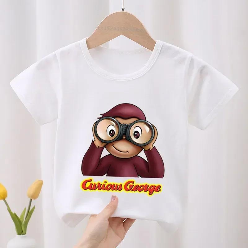 Curious George Roztomilý opičí potisk Dětské tričko Dětské oblečení Letní Oblečení pro holčičky Chlapecká trička s krátkým rukávem