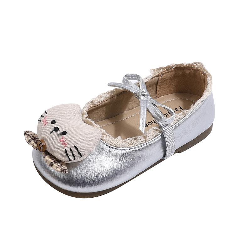 French small leather shoes New Year s Eve girls cute cartoon princess shoes soft-soled single shoes 13.0cm inside size 21 серебряный