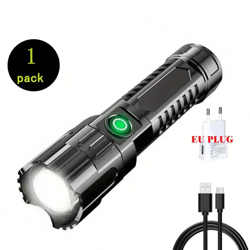 Super Bright LED Flashlight Type-C Rechargeable Long Range Tactical Torch Outdoor Waterproof Emergency Camping Fishing Lantern