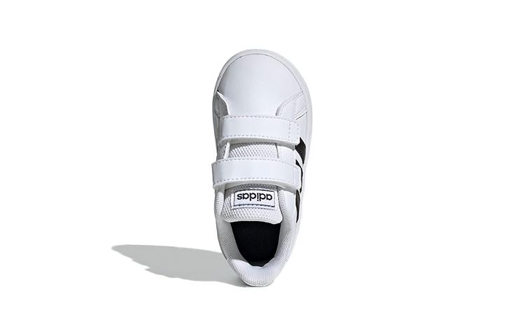 Adidas Neo GRAND COURT Hook and loop Abrasion Resistant Low top Skateboard Shoes White Black Infant And Toddler EF0118