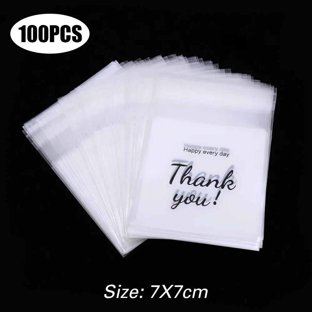 200/100Pcs Thank You Candy Bag Plastic Self-Adhesive Biscuit Snacks Chocolates Lollipop Baking Wedding Birthday Party Gift Bags