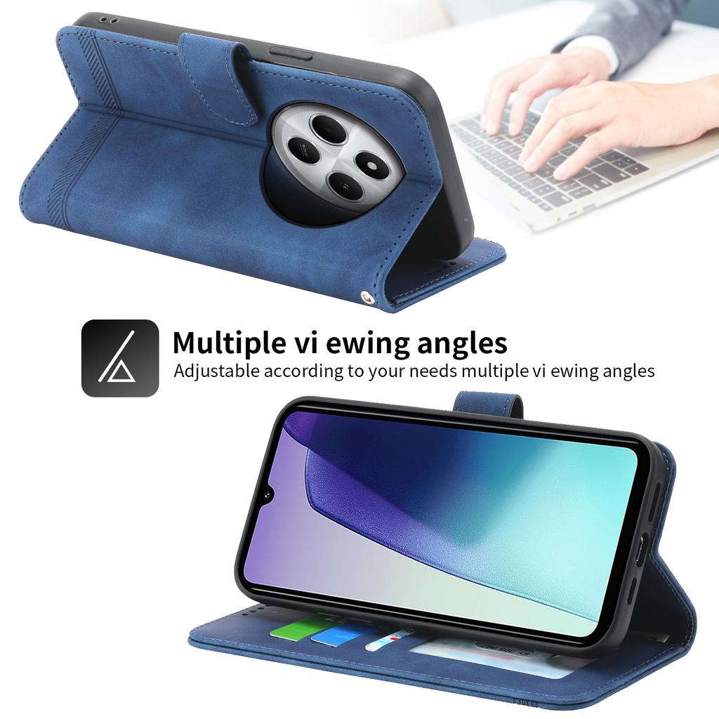 DIERFENG DF-03 Leather Case For Xiaomi Poco C75 4G/Redmi 14R 5G/14C 4G Lines Imprint Wallet Phone Cover