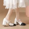 Splicing Color Thick Heel Mary Jane Word with High Heels Not Tired Feet Single Shoes Women's Evening Shoes