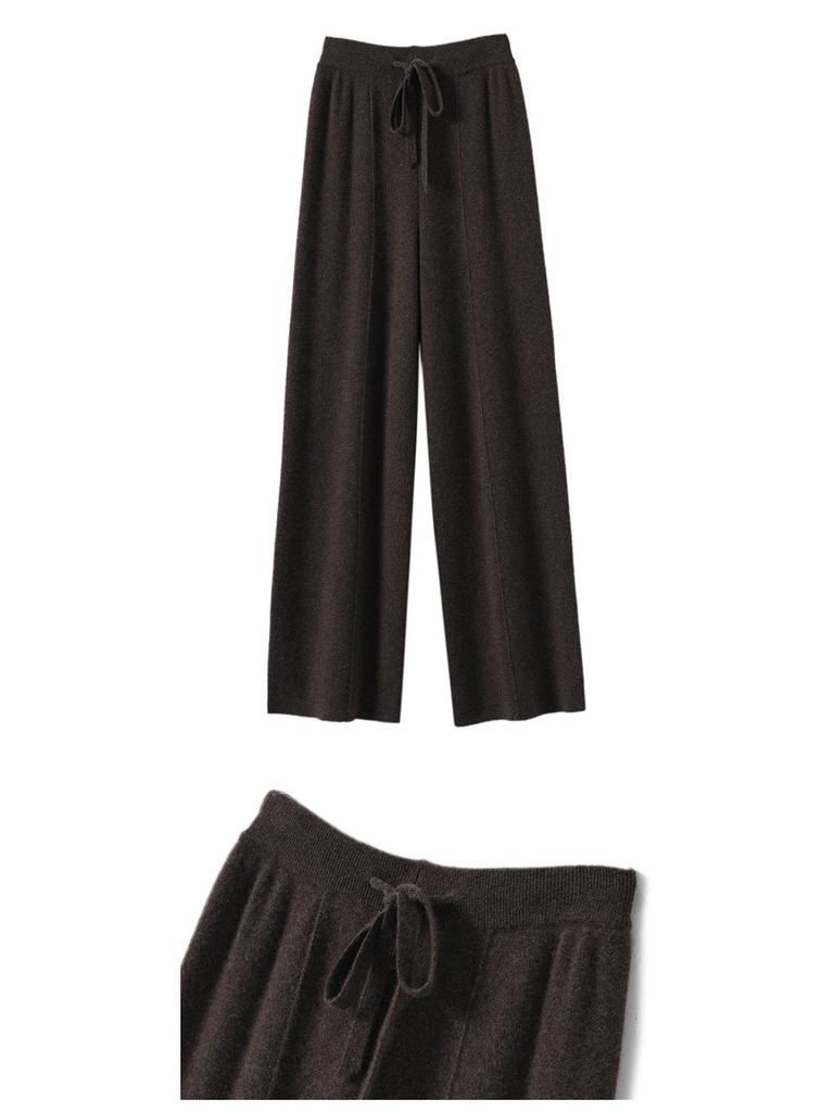 Autumn/Winter Women's High Waist Knitted Wide-Leg Pants - Solid Color, Korean Style