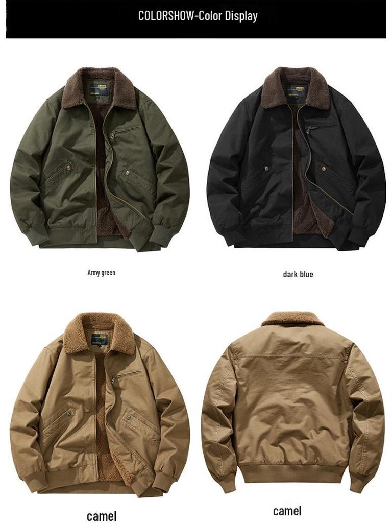 Men's Pilot Jacket - Wool Blend Plush Lined, Thick and Warm, Versatile Workwear Coat, 27% Wool, Cotton Fabric.