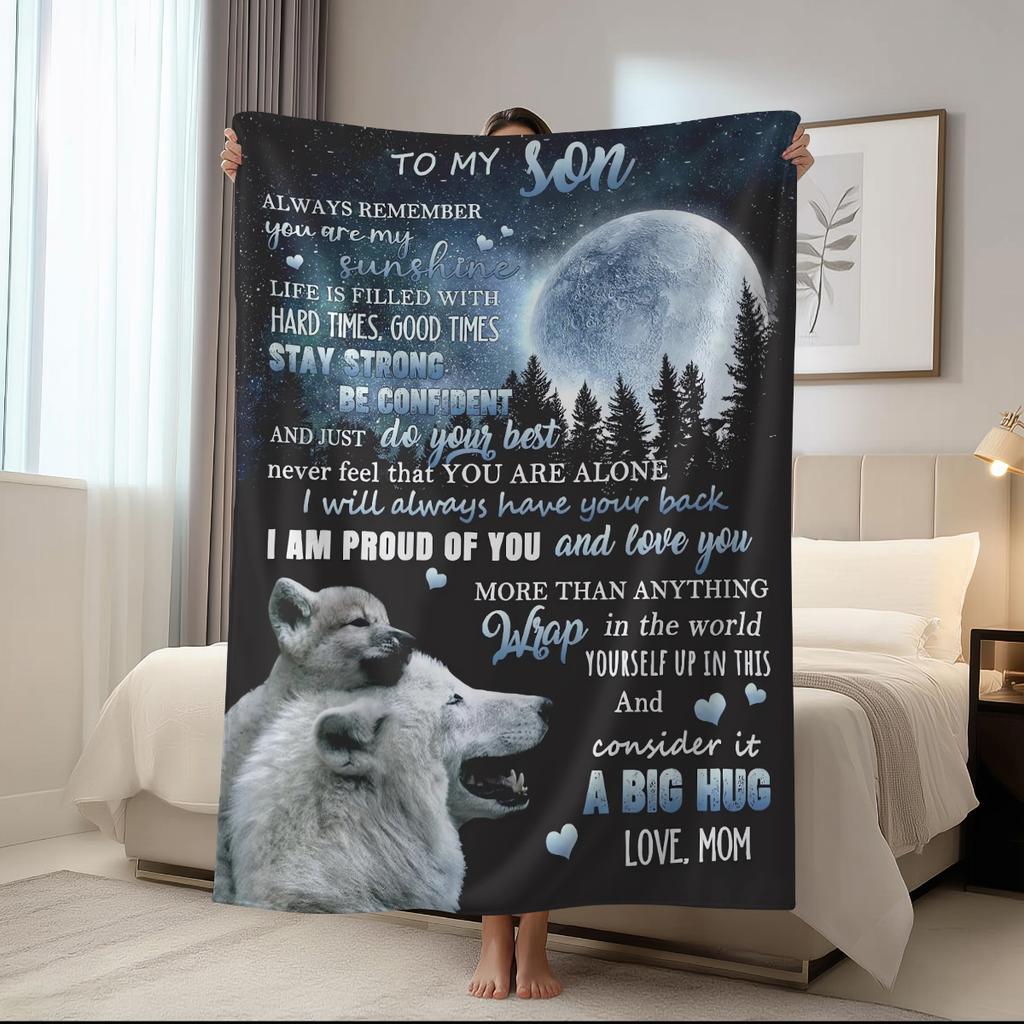 1 Envelope Printed Flannel Blanket Gift From Mom To Son, Blanket From Dad To My Son For Graduation Christmas, Birthday,
