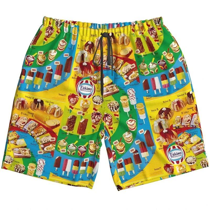 Drukowane 3D Zimne Lody Spodenki Plażowe Męskie Hawajski Wzór Lodów Krótkie Spodnie Letnie Codzienne Luźne Kąpielówki Streetwear