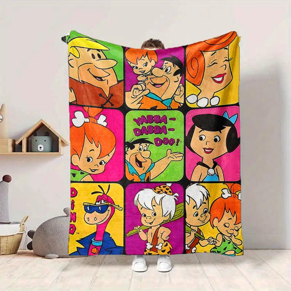 1pc Flintstones Family Flannel Throw Blanket HD Printed Lightweight Soft Warm All Season Blanket for Sofa, Bed, Travel, Camping Machine Washable