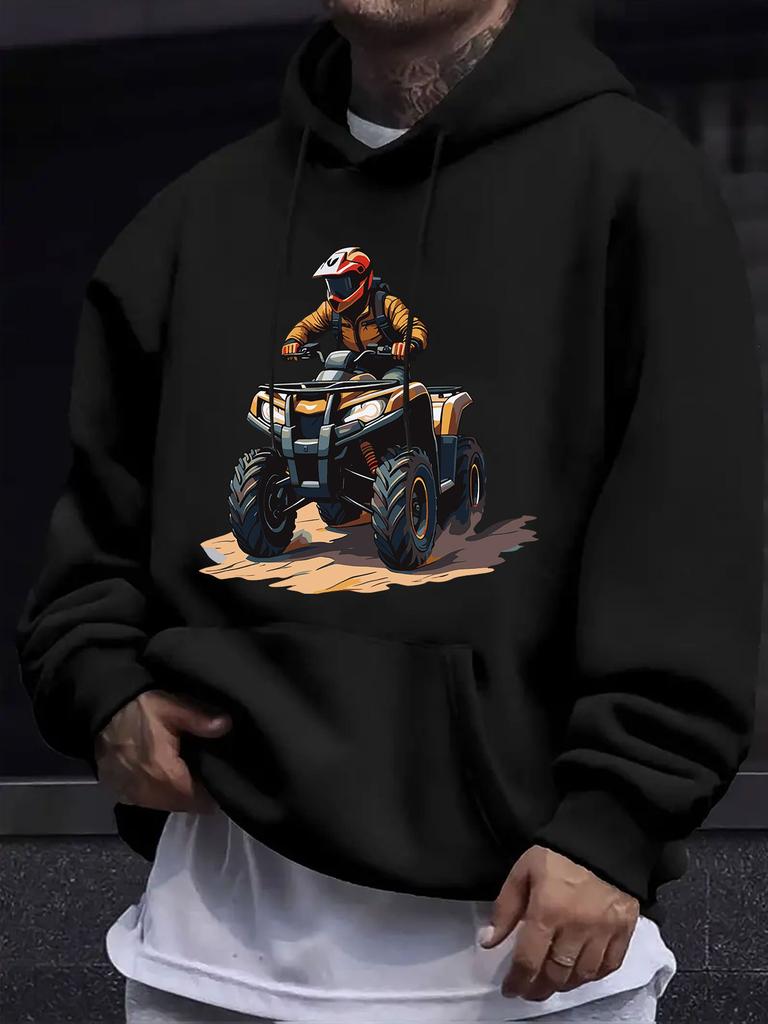 American/European Style unisex Autumn/Winter Printed Hooded Long-Sleeve Sweatshirt, Four-Wheel ATV Off-Road Motorcycle Printed Hooded Sweatshirt, Full