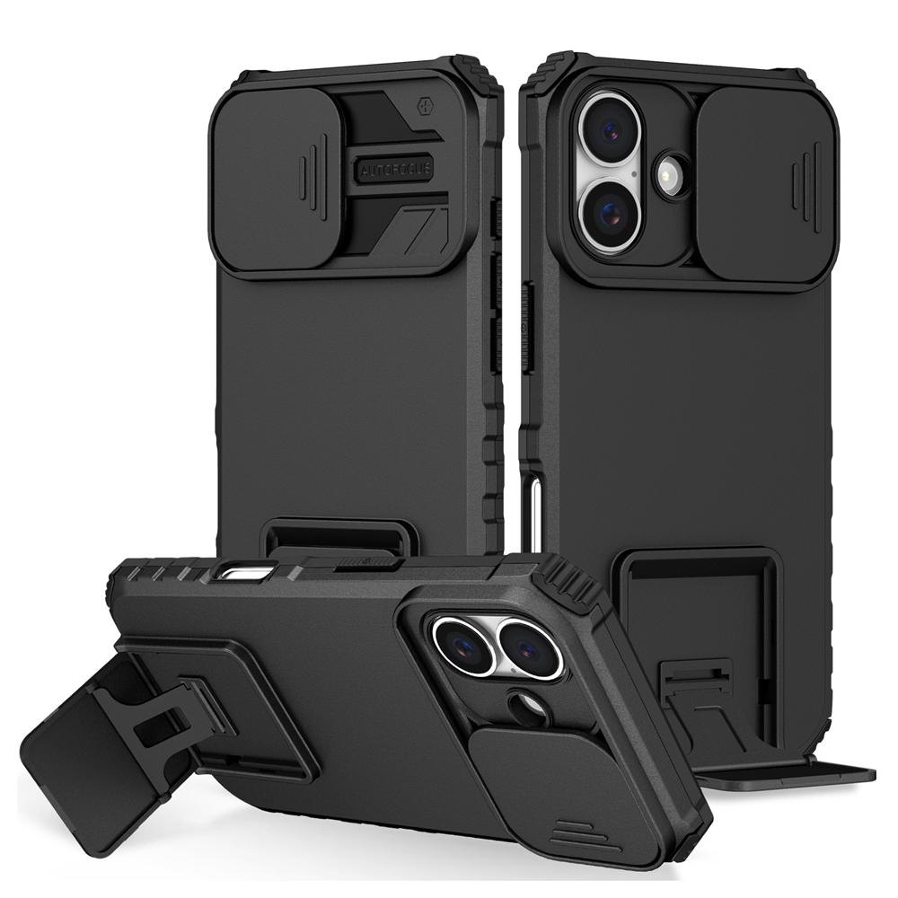 

Противоударный защитный чехол KEYSION для iPhone 16 Pro Max Slide Camera Lens Protection Live Stand Phone Back Cover для iPhone 16 Plus for iPhone 16 чёрный