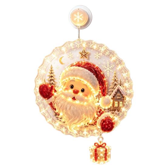 Soft Glow Window Light Christmas Suction Cup Light, Santa Claus Xmas Tree Decorative Pendant Snowman Glass Ornament, Holiday Party Acrylic Hanging