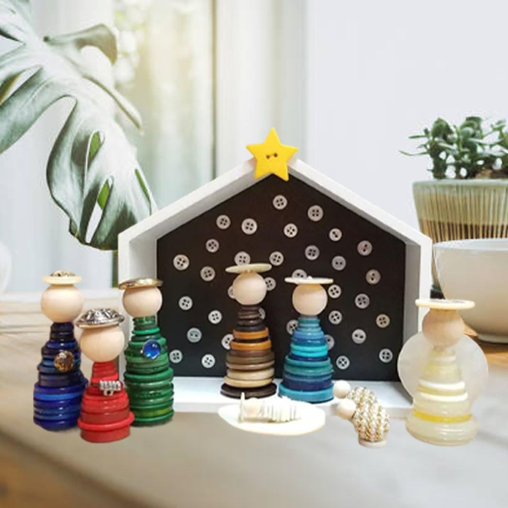 DIY Button Nativity Scene Kit, Christmas Nativity Scene Craft Ornament Kit, Home Christmas Decor Holiday Craft Set for Children, Friends, and Family,
