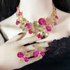 Fashionable Zinc Alloy Floral Jewelry Set with Rhinestones Comfort Fit Necklace And Earrings For Versatile Outfits