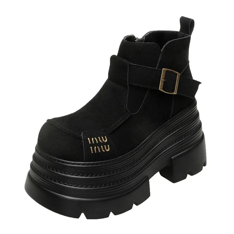 

10CM New Winter Women Warm Snow Boots Outdoor Plush Ankle Shoes Anti-skid Chunky Leather Sneakers Slip-On Short Fur Boots Woman 39