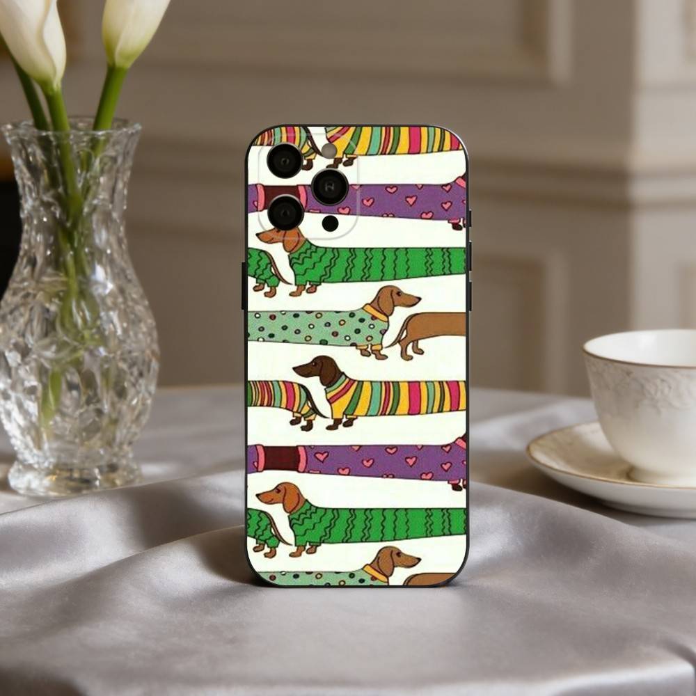 D-Dackel S-Silhouette ART D-Hund Handyhülle Für iPhone 17,16,15,14,13,12,11 Plus,Pro Max,XS,Weiche Silikon Schwarze Hülle