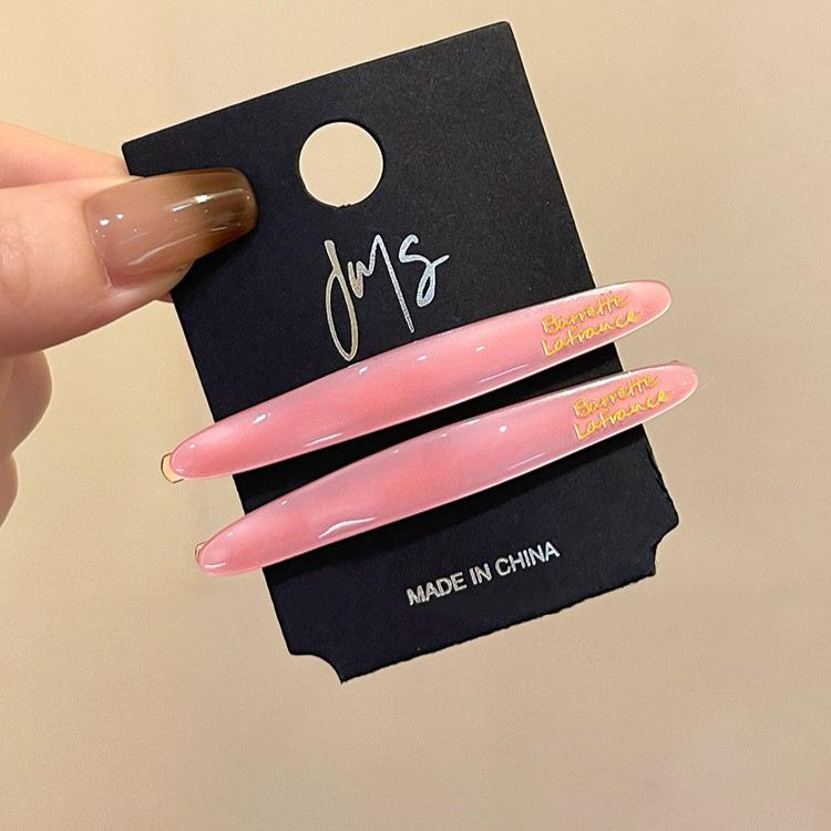 2 Pcs Simple Acetate Bangs Hairpins Women Oval Geometric Hair Side Clips Colorful Duckbill Clips One-word Clip Hair Accessories
