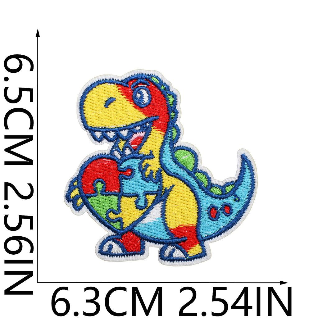 Färg pussel broderi tyg klistermärke liten dinosaurie dator broderi etikett tecknad sköldpadda autism kampanj patch klistermärke strykning