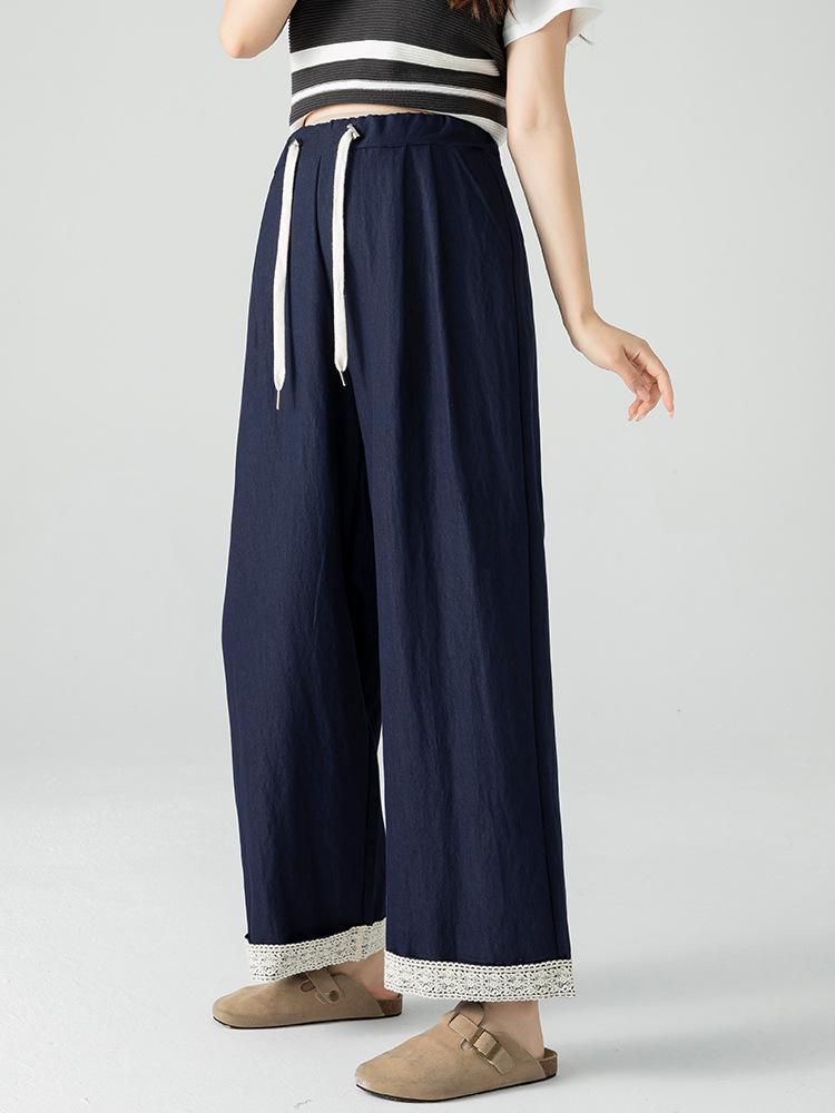 

Maternity Ice Silk Wide-Leg Pants - Lightweight, Slimming, and Casual, Perfect for Summer and Postpartum Wear XL темно-синього кольору