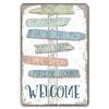 D Flat Metal Sign Vintage Welcome Garden Tin Sign Set Rustic Home Decor Butterfly Flower Watering Can Wall Art