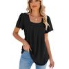 Spring Summer Women's Solid Color Square Neck Ruched Short Sleeve Loose T-shirt Top Casual Streetwear