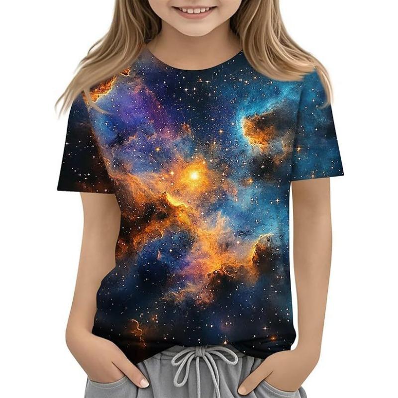 Kids T Shirts Fashionable Comfortable Starry Sky Pattern Children's Short Sleeved Round Neck T-shirt
