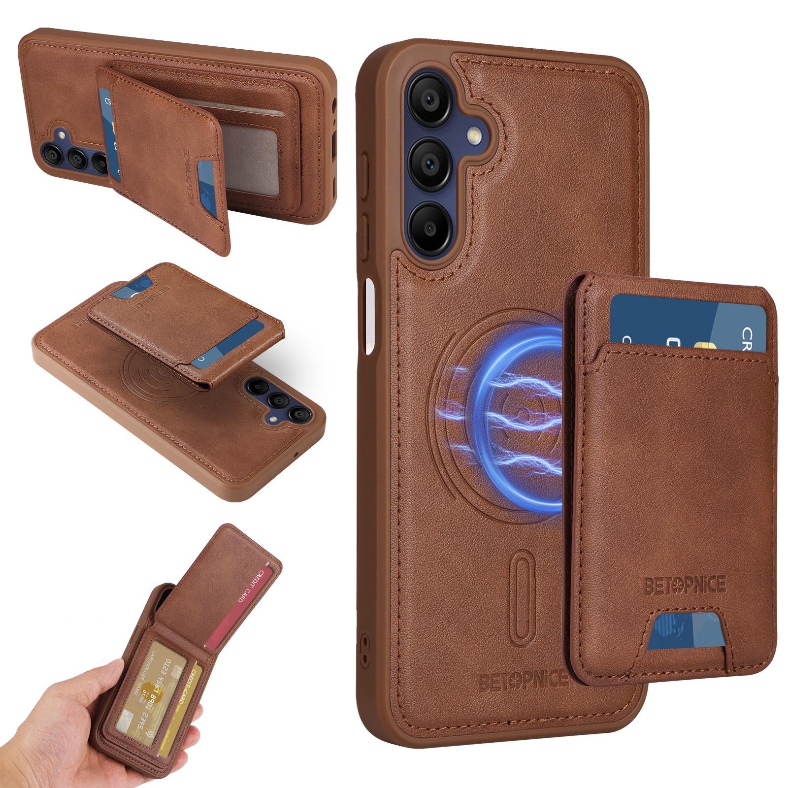 

For Samsung Galaxy A15 5G Magnetic Case BETOPNICE RFID Blocking Leather Phone Back Cover with Detachable Card Bag Brown