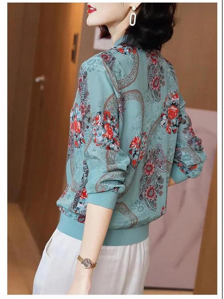 Women's Chiffon Baseball Jacket - Sunscreen, Casual Print, Plus Size, Spring/Summer 2025 Collection