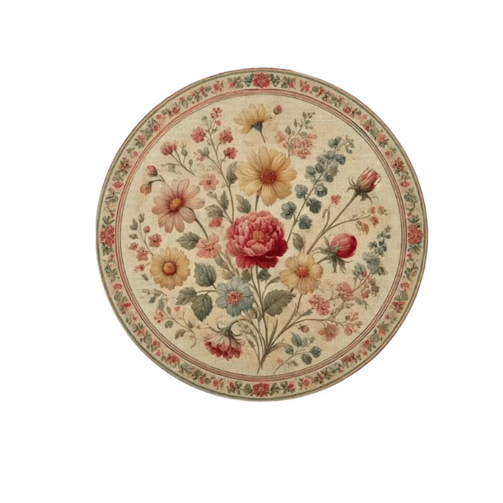 Rutschfeste Blumen-Leinen-Tischmatte Hitzebeständige Runde Esstischmatte Florale Vögel Tischuntersetzer Handwerk
