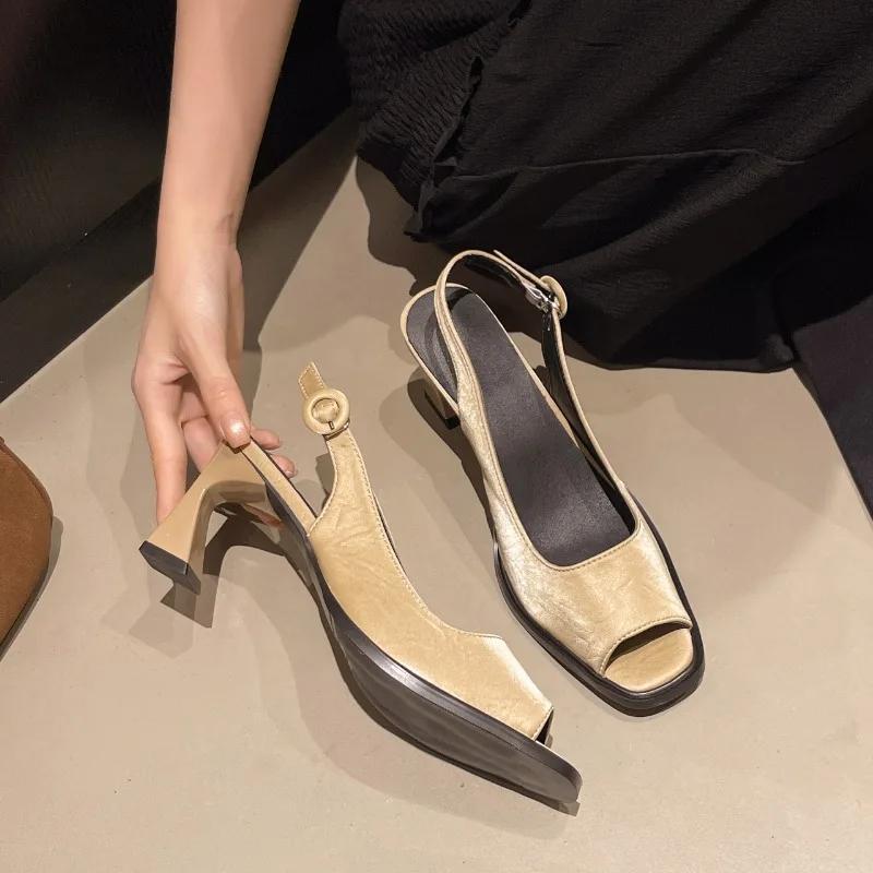 Fashion Genuine Leather Women Summer Sandals Fashion Peep Toe Women Shoes Shoes for Women High Heel Gladiator Ladies Shoes