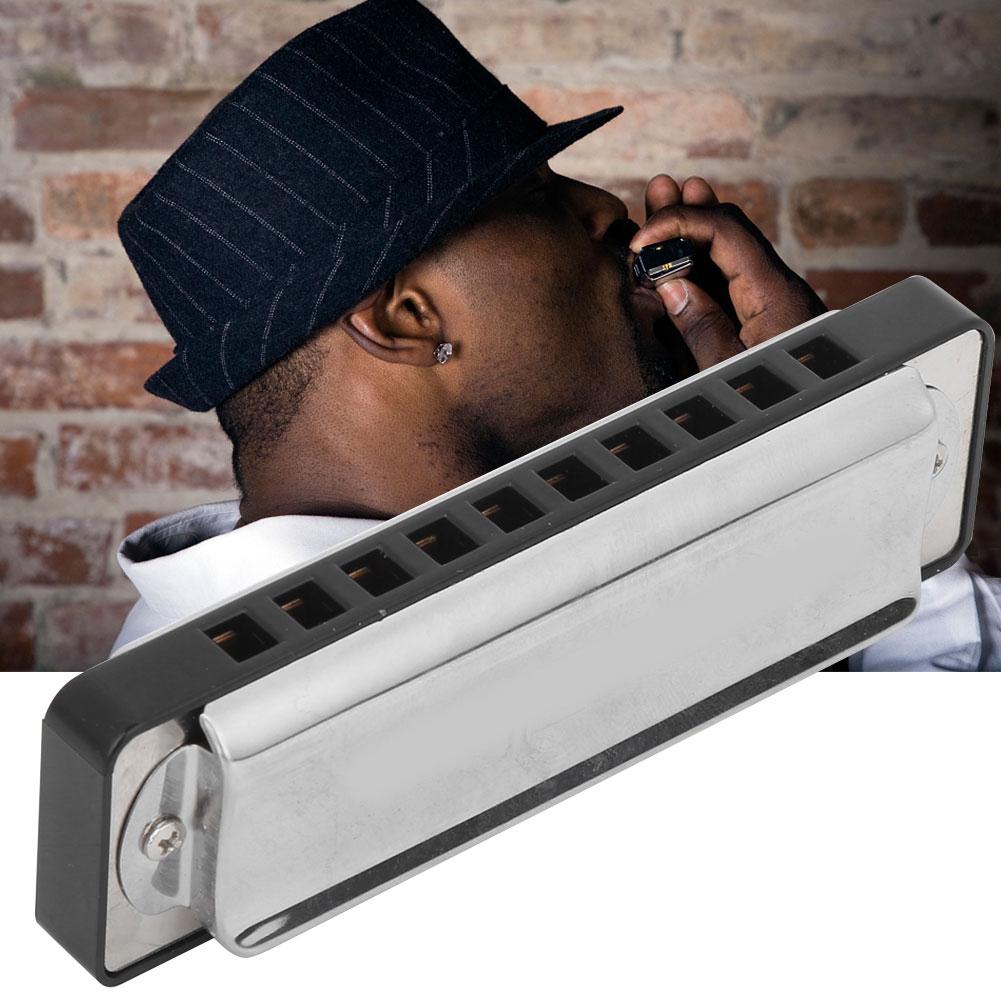 10‑Hole Harmonica Blues C Key Harp Wind Musical Instrument Beginner Practice AM‑20DBlack