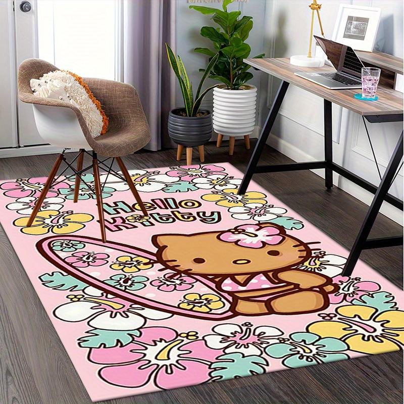 Office Rug Hello Kitty, Floral Anti-Slip Rug, Machine Washable for Living Room, Bedroom, Office, Multiple Sizes, Bedroom Mat, Decorative Mat, Durable