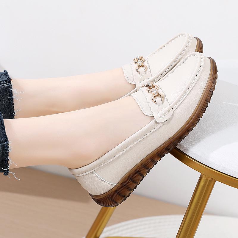 Genuine Leather Women's Non-Slip Loafers - Soft Sole, Comfortable Flats for Middle-Aged and Elderly