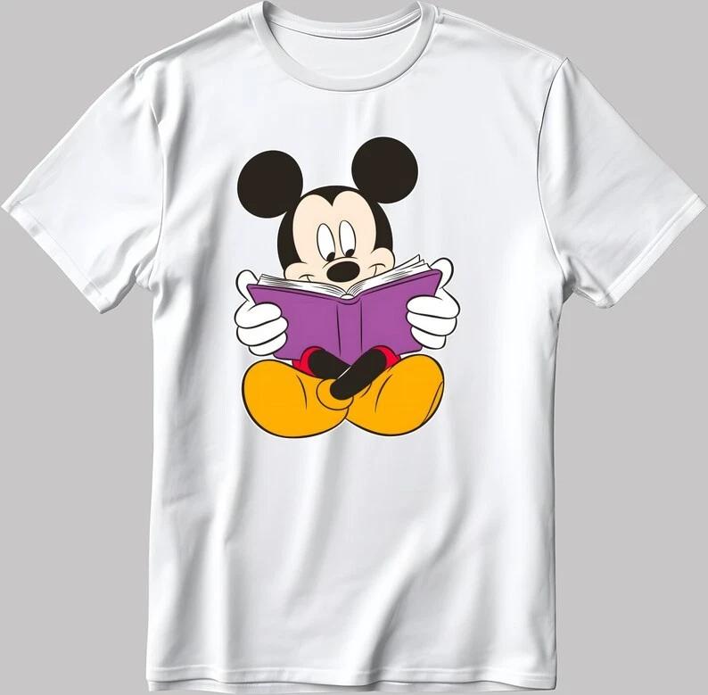 Mickey Mouse Reading White T Shirt S