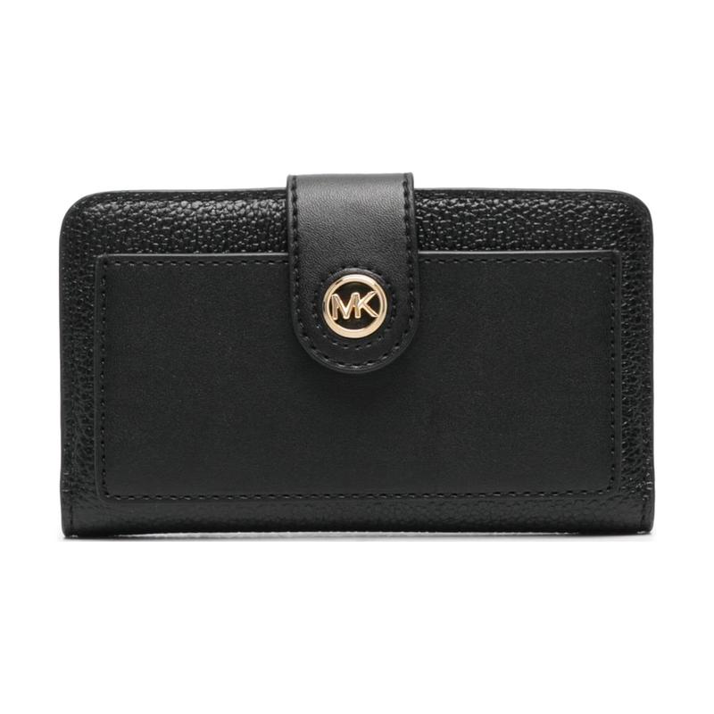 MICHAEL KORS Gold brand logo calfskin wallet unisex couple style black чёрный