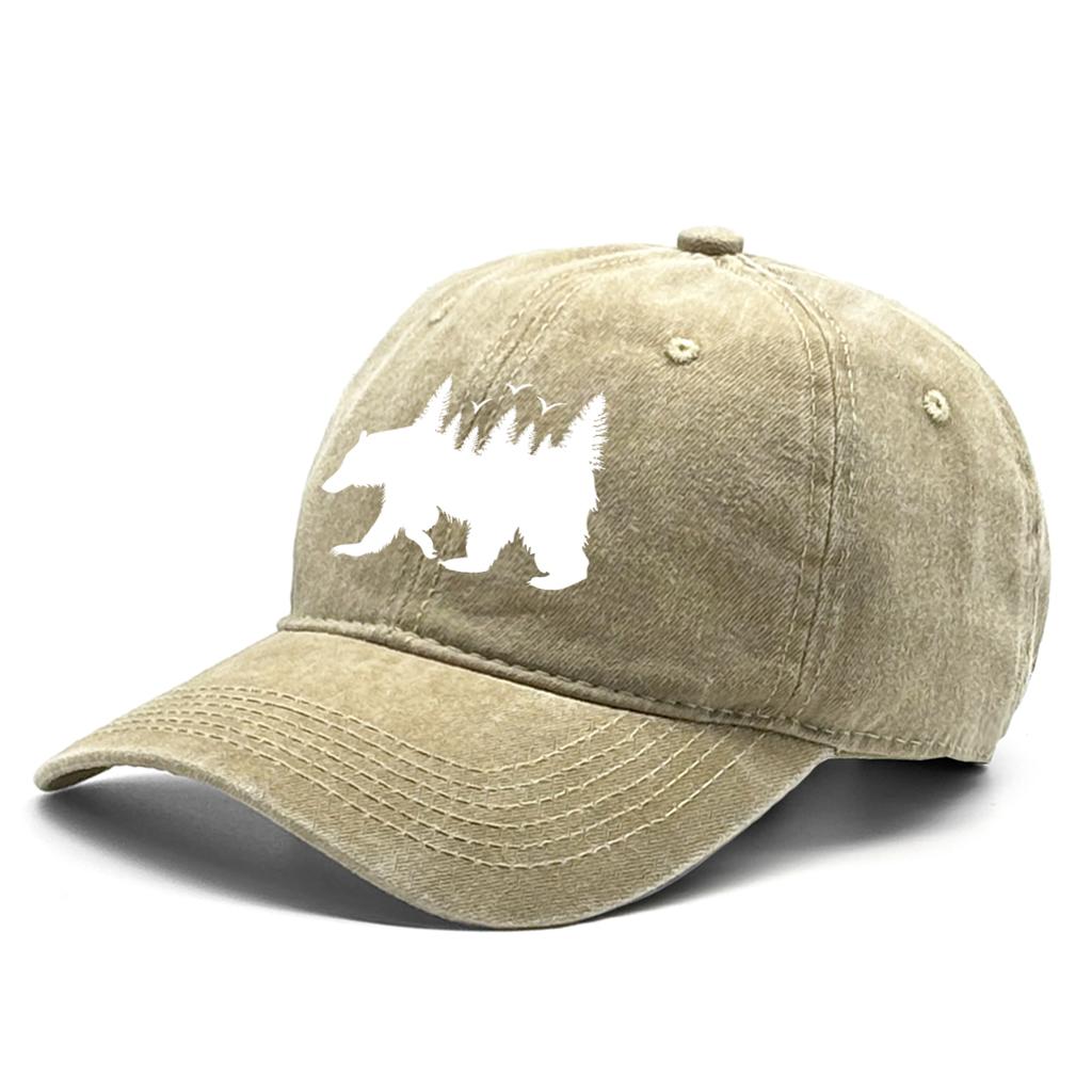 Unisex Washed Cotton Baseball Cap Sun Hat White Bear Print Trucker Cap Fit Raw Brim Snapback Baseball Caps One Size Fits All