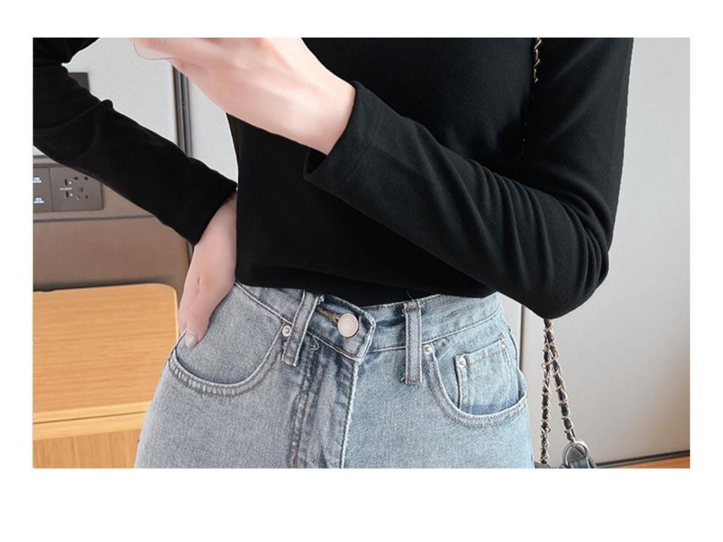 Damen Slim Fit Rippstrick Langarmtop - Fleecegefütterter Rundhalsausschnitt für Herbst/Winter 2024