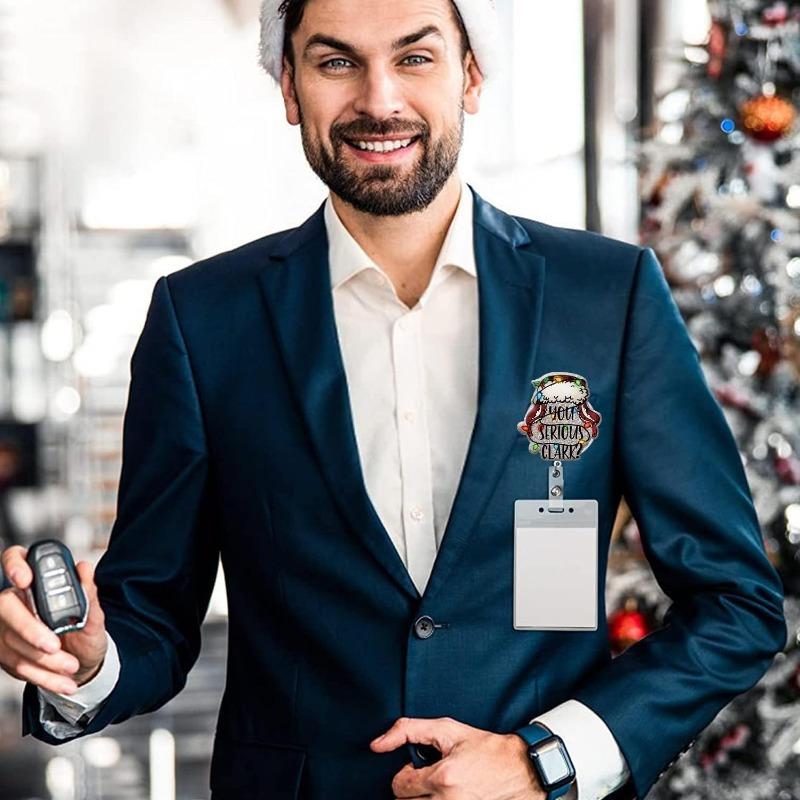 Serious Clark Christmas Badge Scroll with Retractable ID Holder for Nurses, Teachers, and Office Staff.