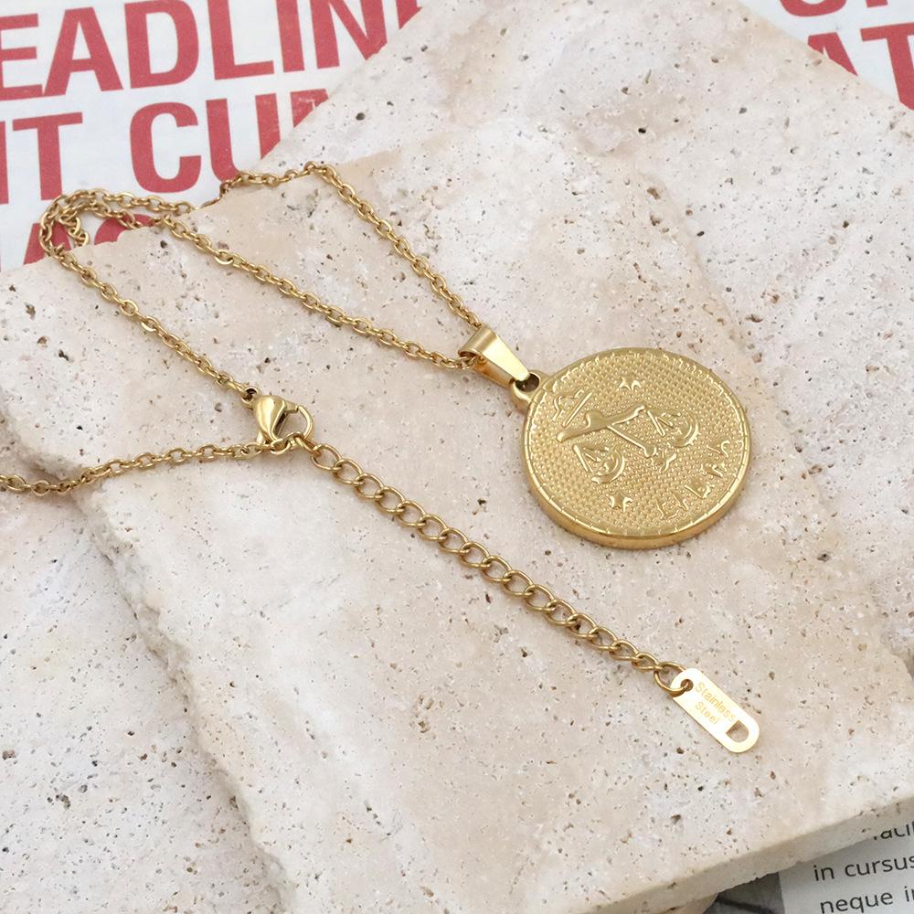 Retro Round Brand Constellation Pendant 18K Twelve Constellations Titanium Steel Necklace Women Do Not Fade Wind