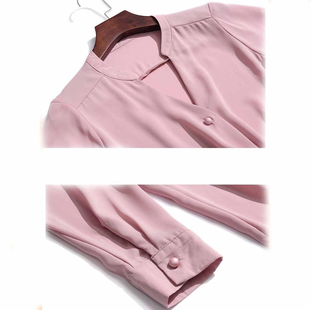 Elegante unregelmäßige Chiffon-Shirts Frauen lose Langarm V-Ausschnitt Büro Dame solide Sommer Tops Blusen